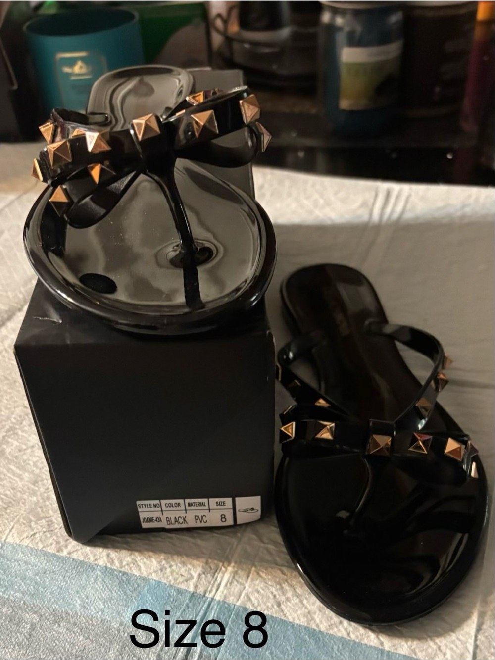 Fashion Nova Black Jelly Sandals with Gold Studs